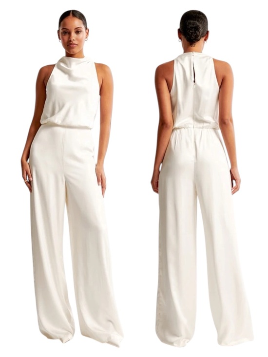 Abercrombie & Fitch Pants - $120 NWT Abercrombie & Fitch high-neck Ivory Wide Pant Satin Jumpsuit